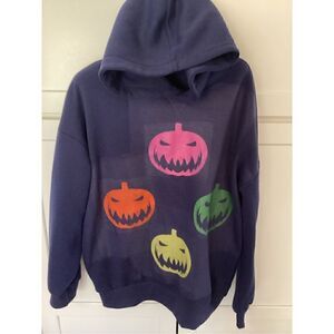 Forever 21+ Womens Pumpkin Fleece Hoodie Sz 1X Halloween Fall Navy